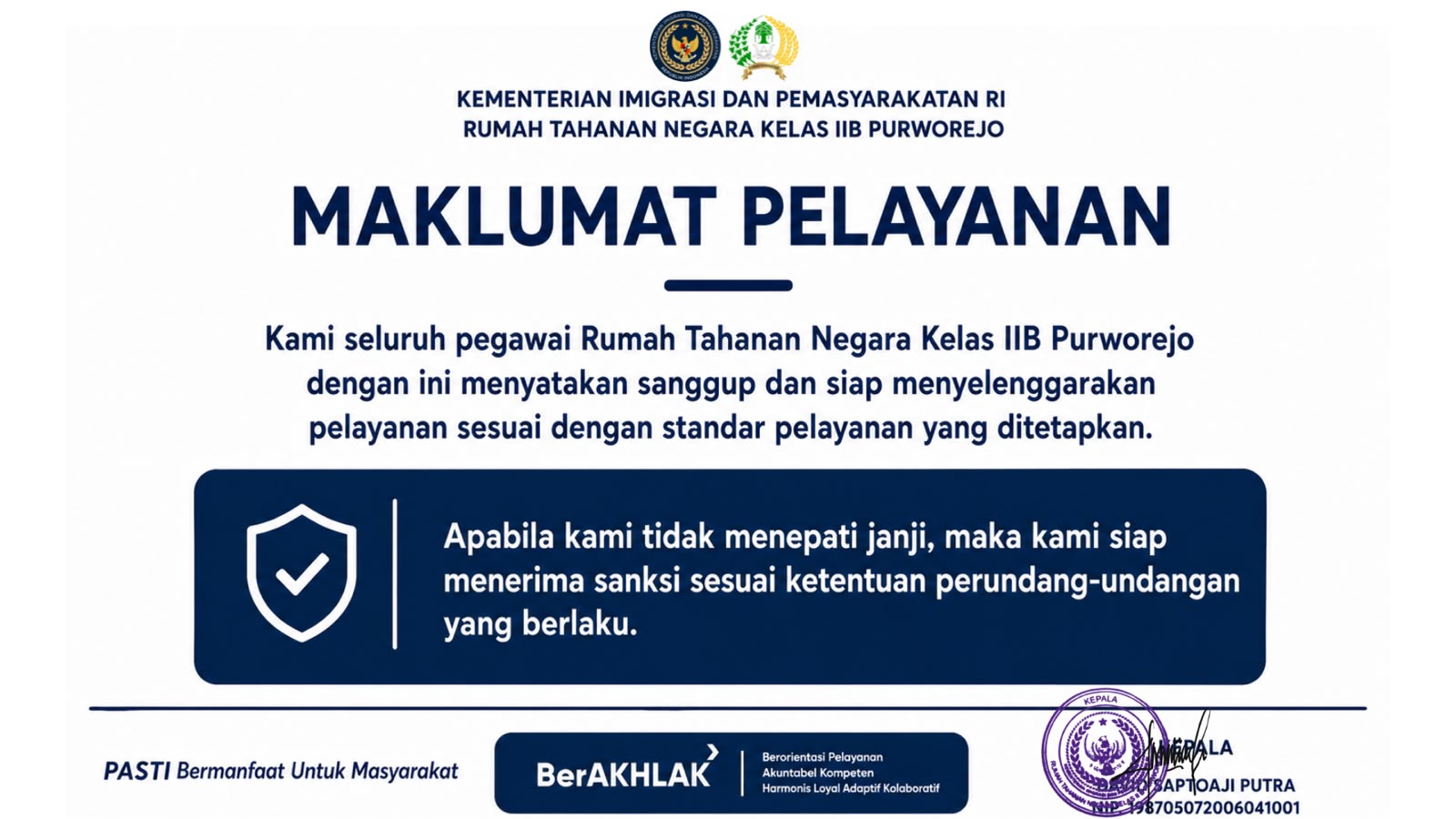 Banner Maklumat Pelayanan Rutan Purworejo